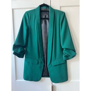 Zara green blazer with runched sleeves